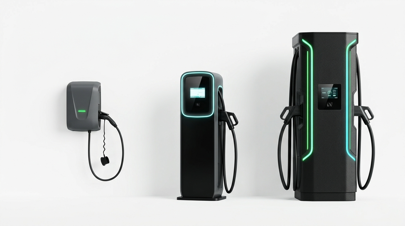 Volttic EV Charger product lineup — AC, DC Fast, and DC Rapid chargers
